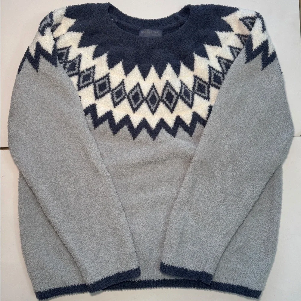 Barefoot Dreams CozyChic XL Fair Isle Knit Pullover Sweater Cozy Soft - Picture 2 of 8